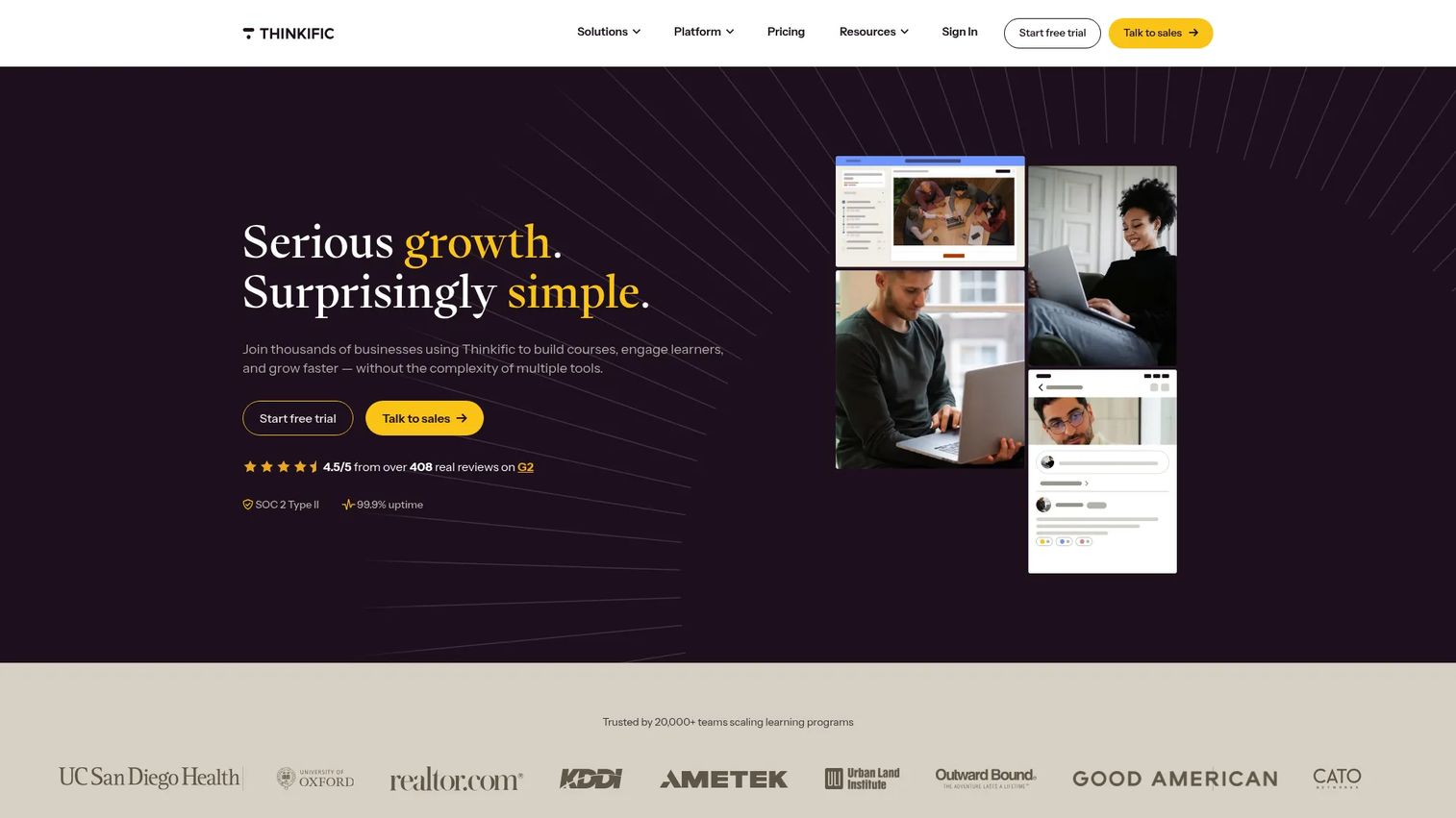 Thinkific homepage screenshot