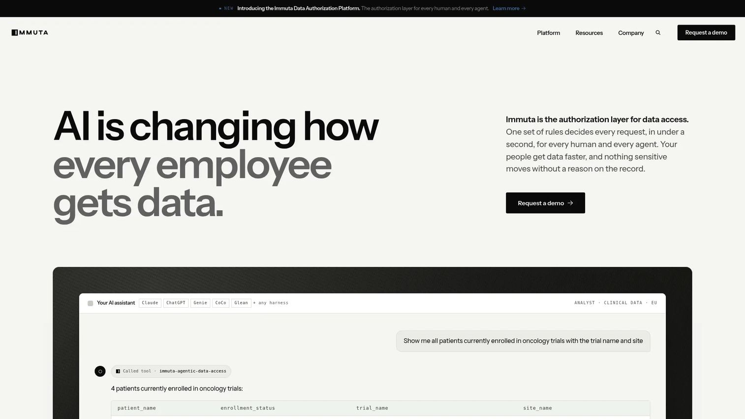 Immuta data security platform homepage