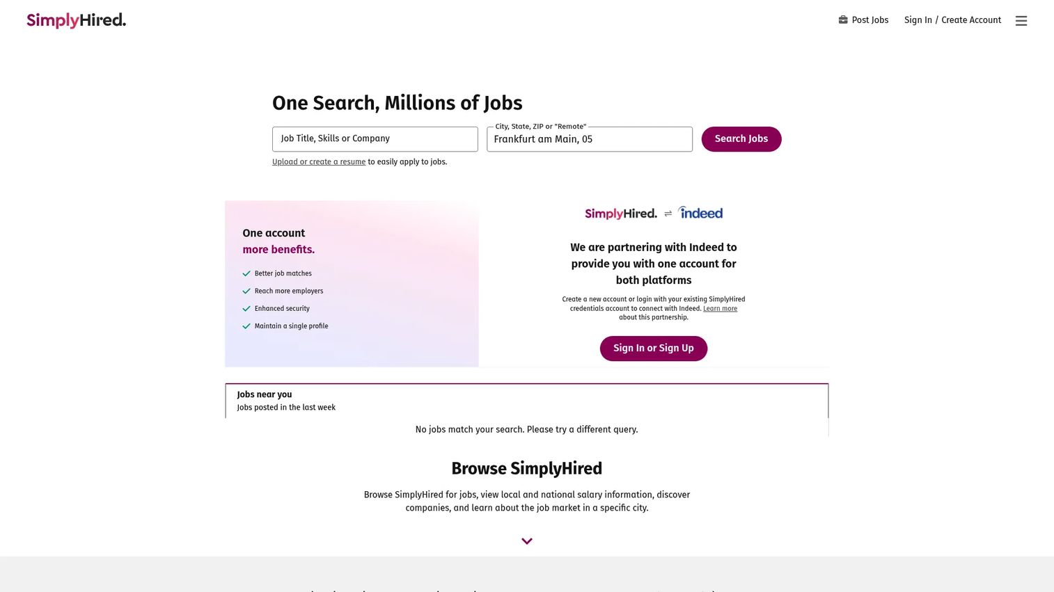 SimplyHired homepage screenshot