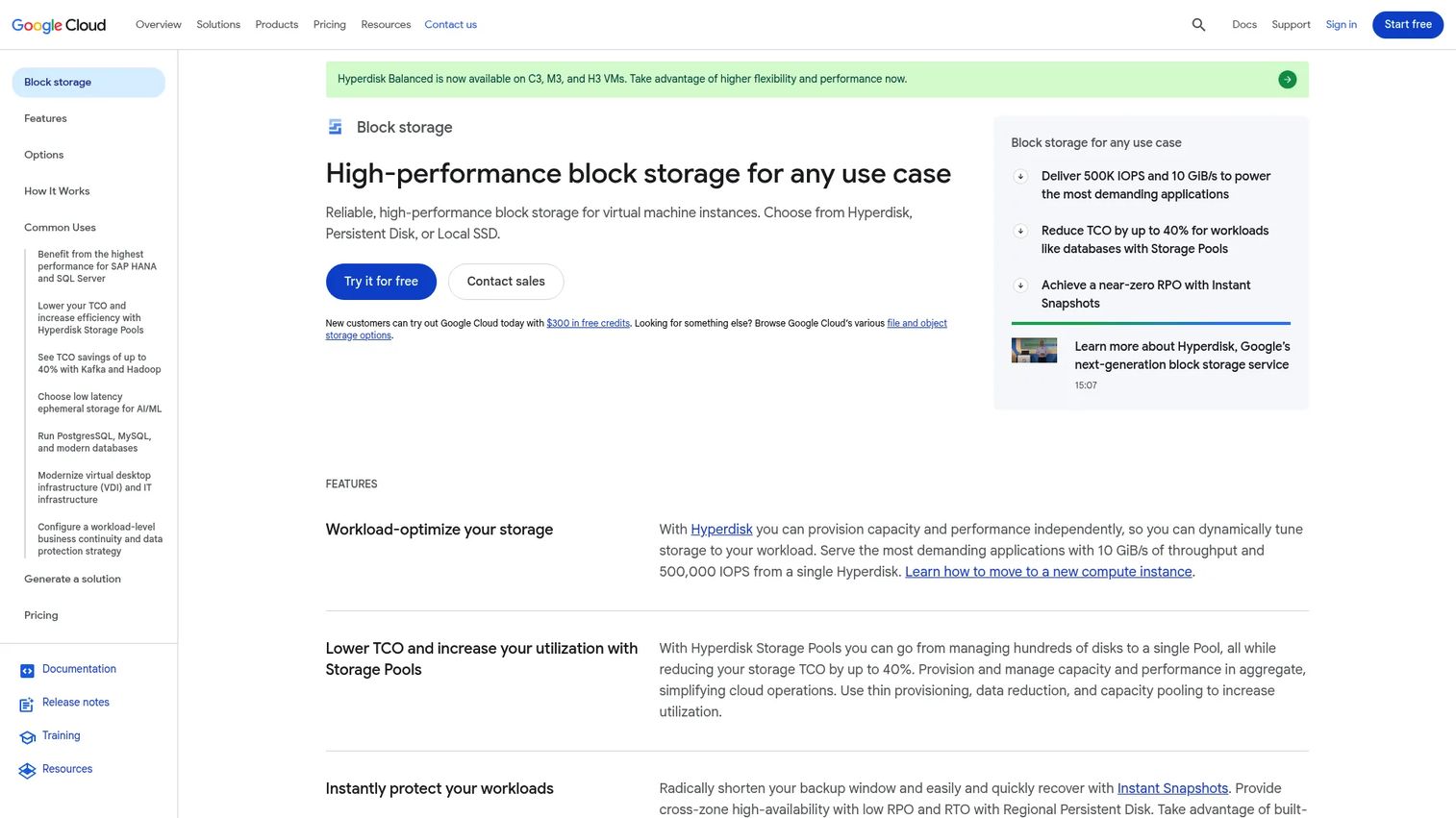 Google Cloud Hyperdisk settings for capacity, IOPS, and throughput.