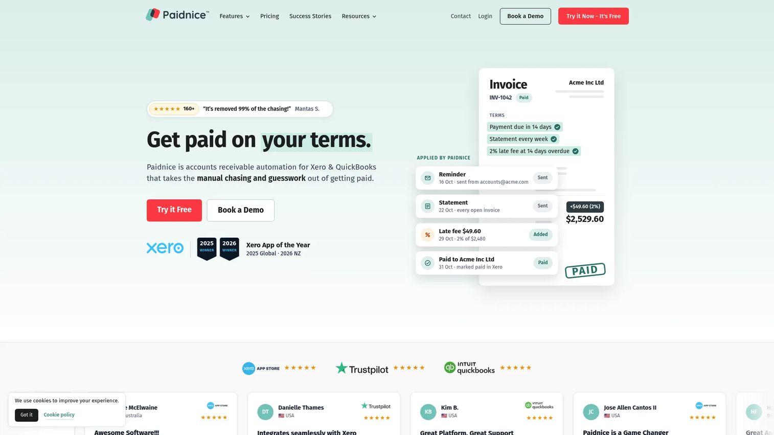 Paidnice receivables dashboard showing overdue invoice reminders and payment tracking