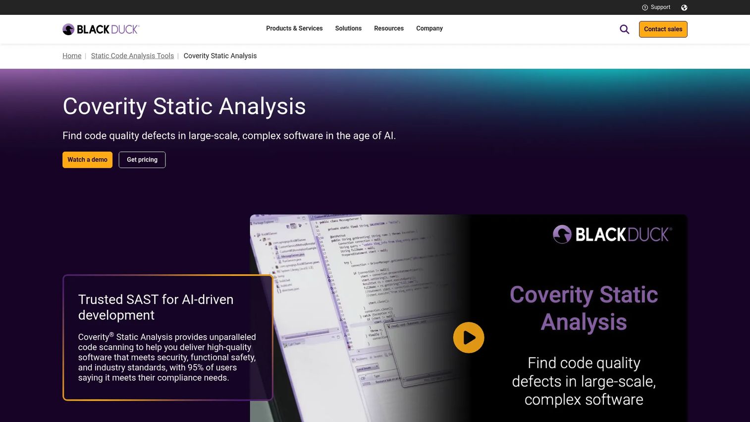 Coverity homepage screenshot
