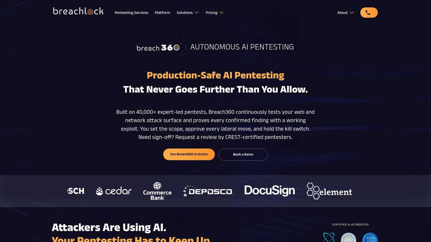 BreachLock penetration testing platform dashboard