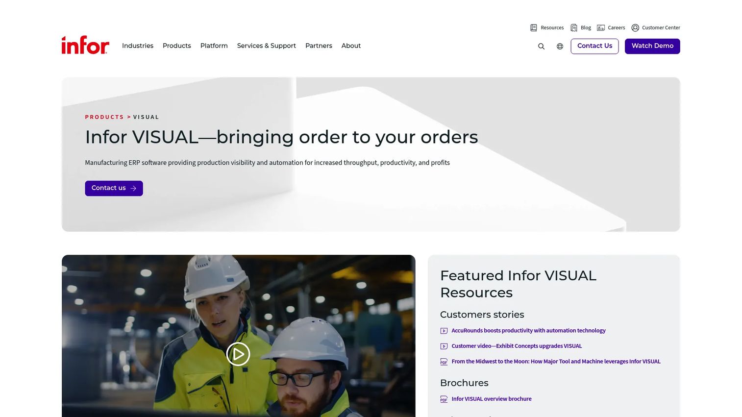 Infor VISUAL homepage screenshot