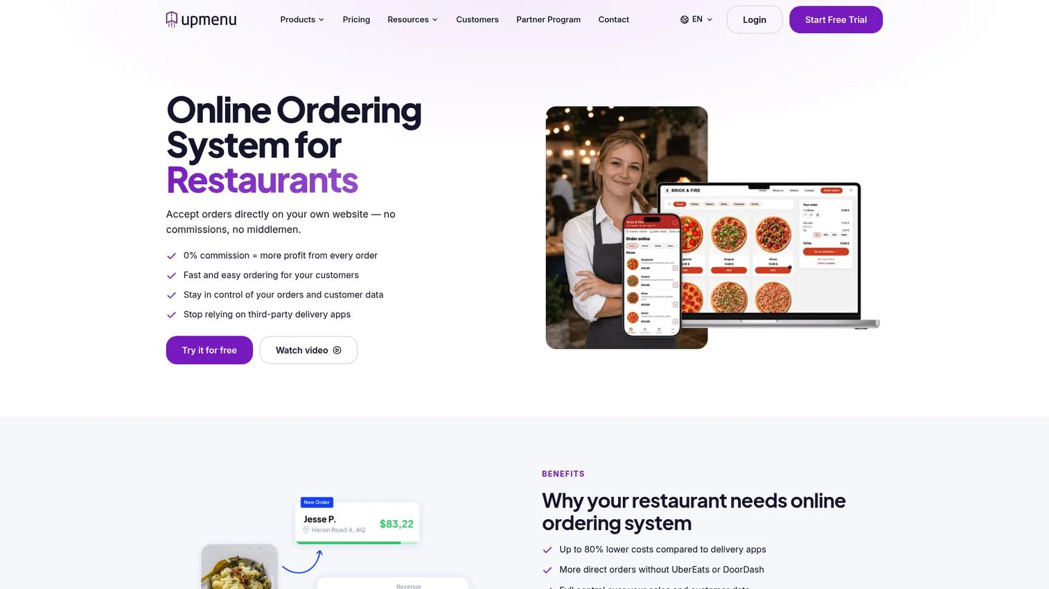 UpMenu homepage screenshot