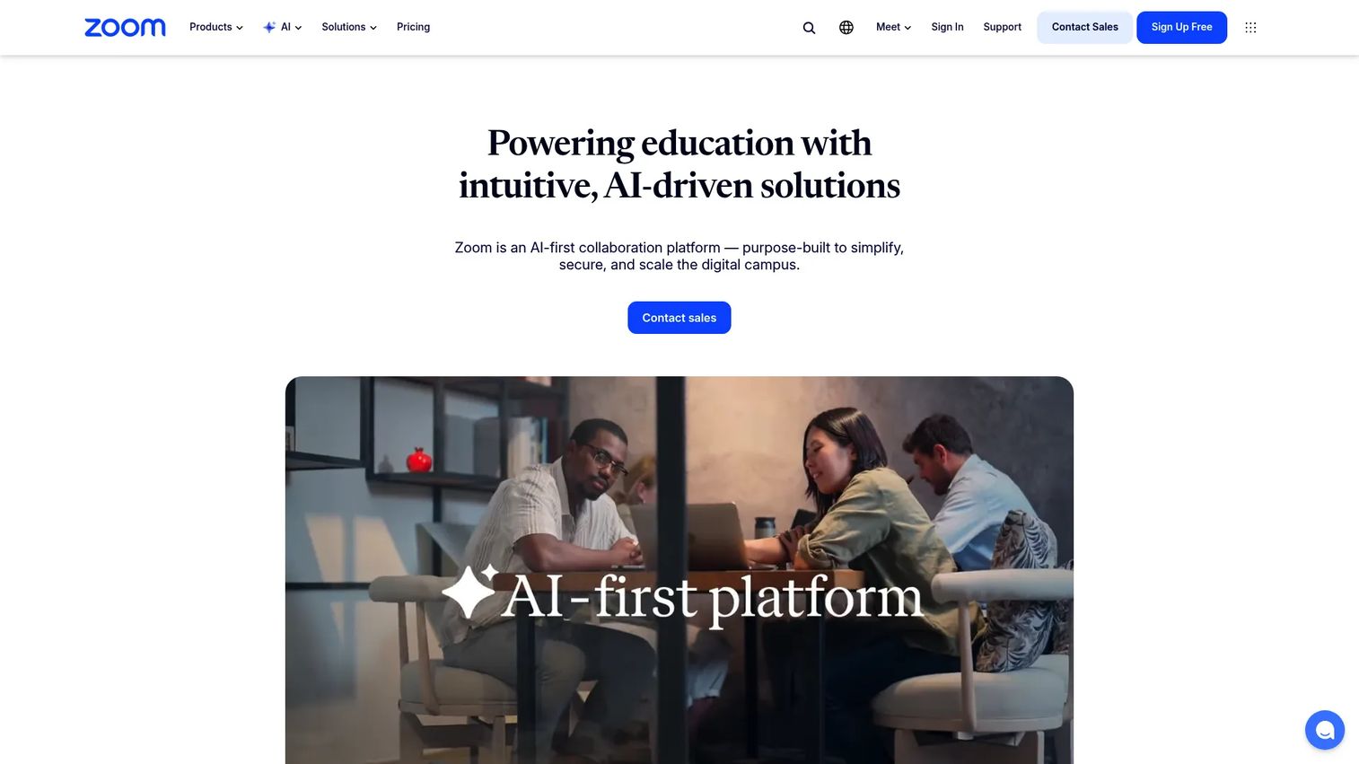 Zoom education platform for live classes homepage