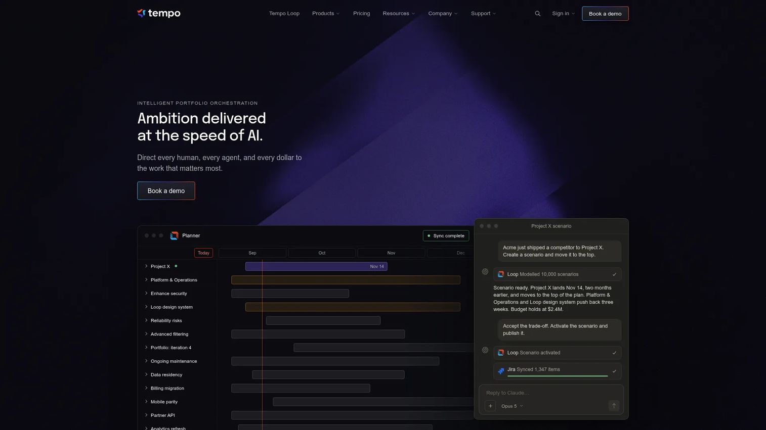 Tempo portfolio and time tracking platform homepage