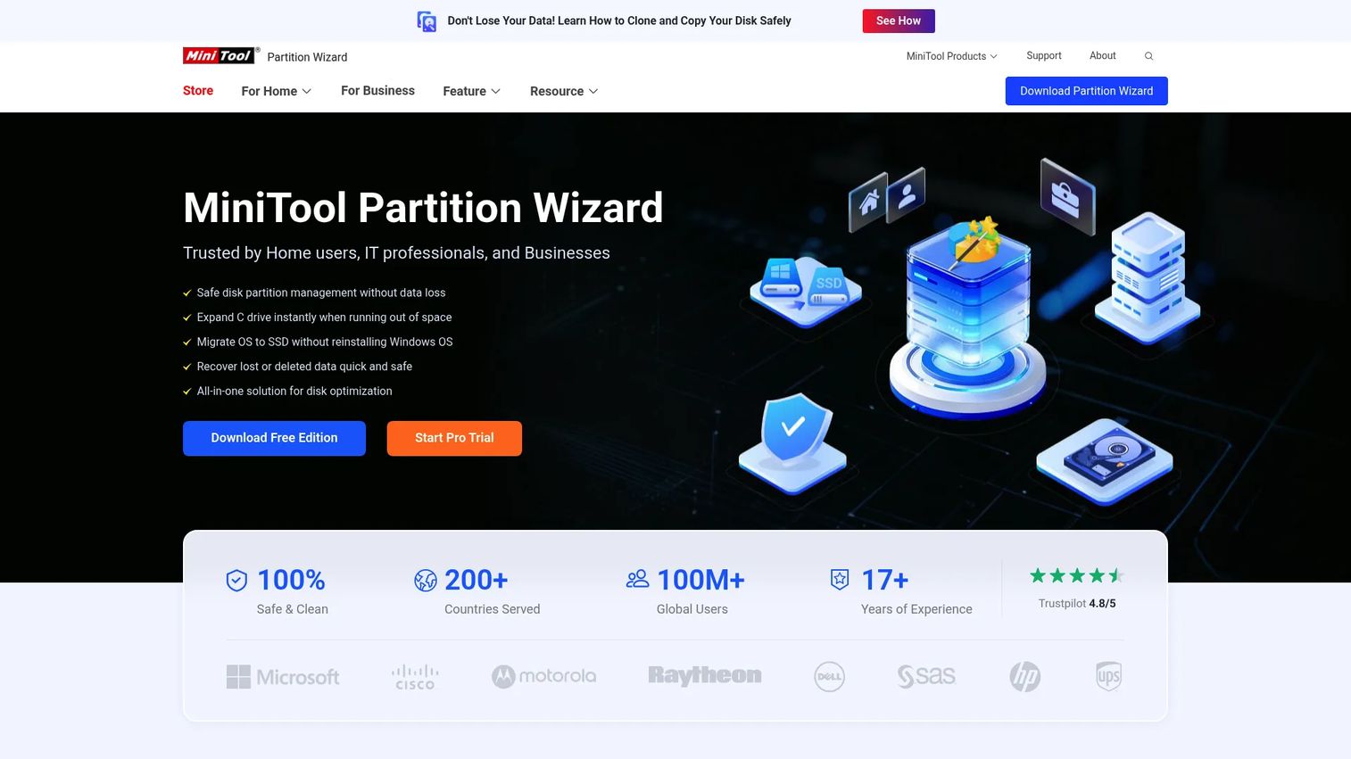 MiniTool Partition Wizard disk layout and partition analysis interface