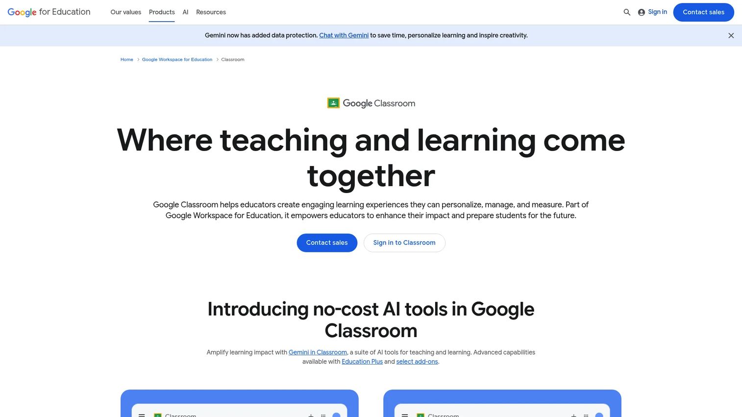 Google Classroom homepage screenshot