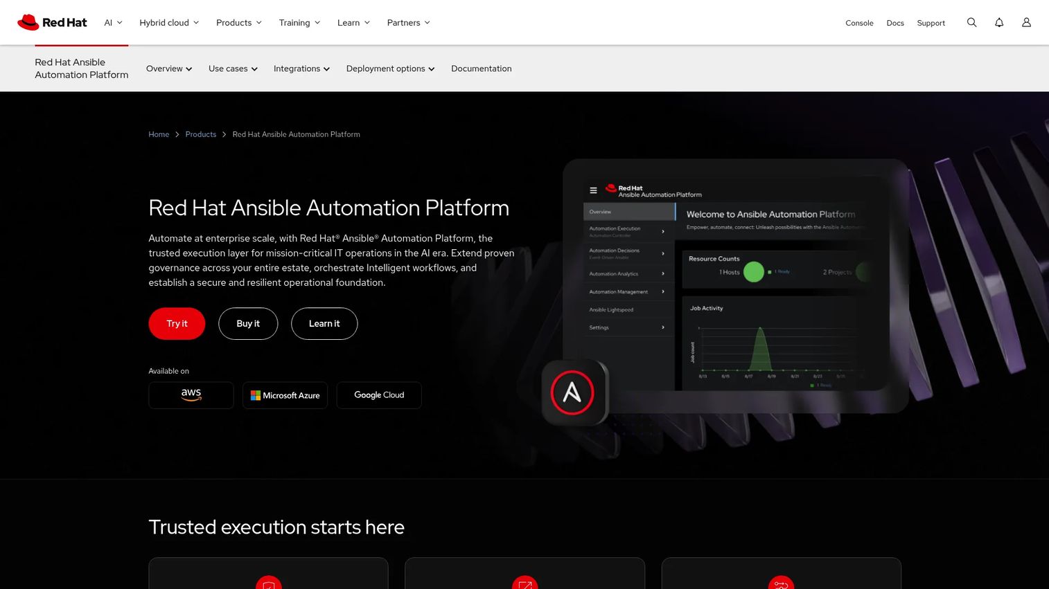 Red Hat Ansible Automation Platform controller showing infrastructure automation jobs