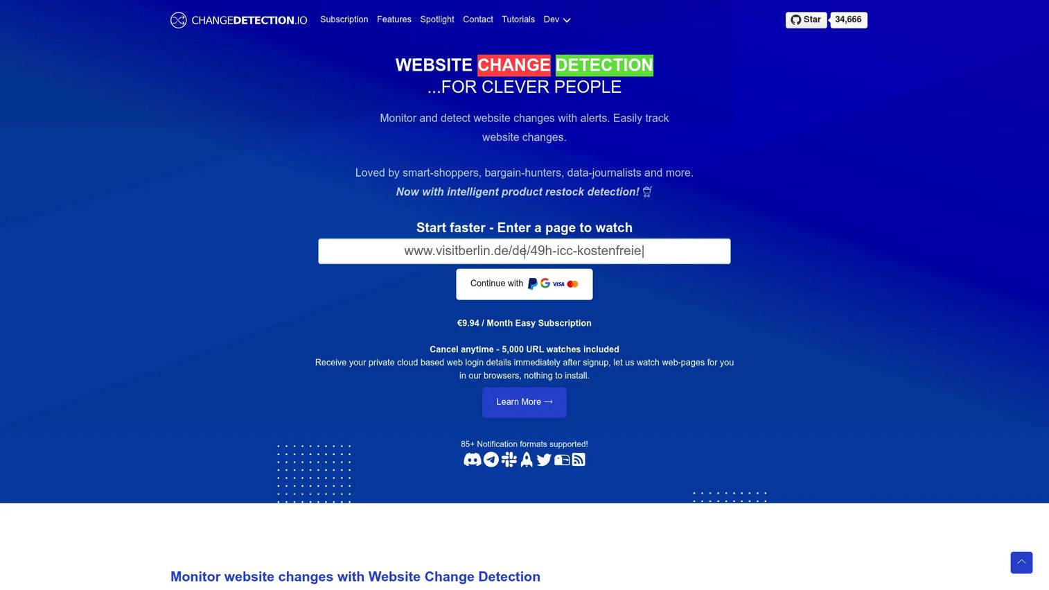 changedetection.io self-hosted website monitoring interface