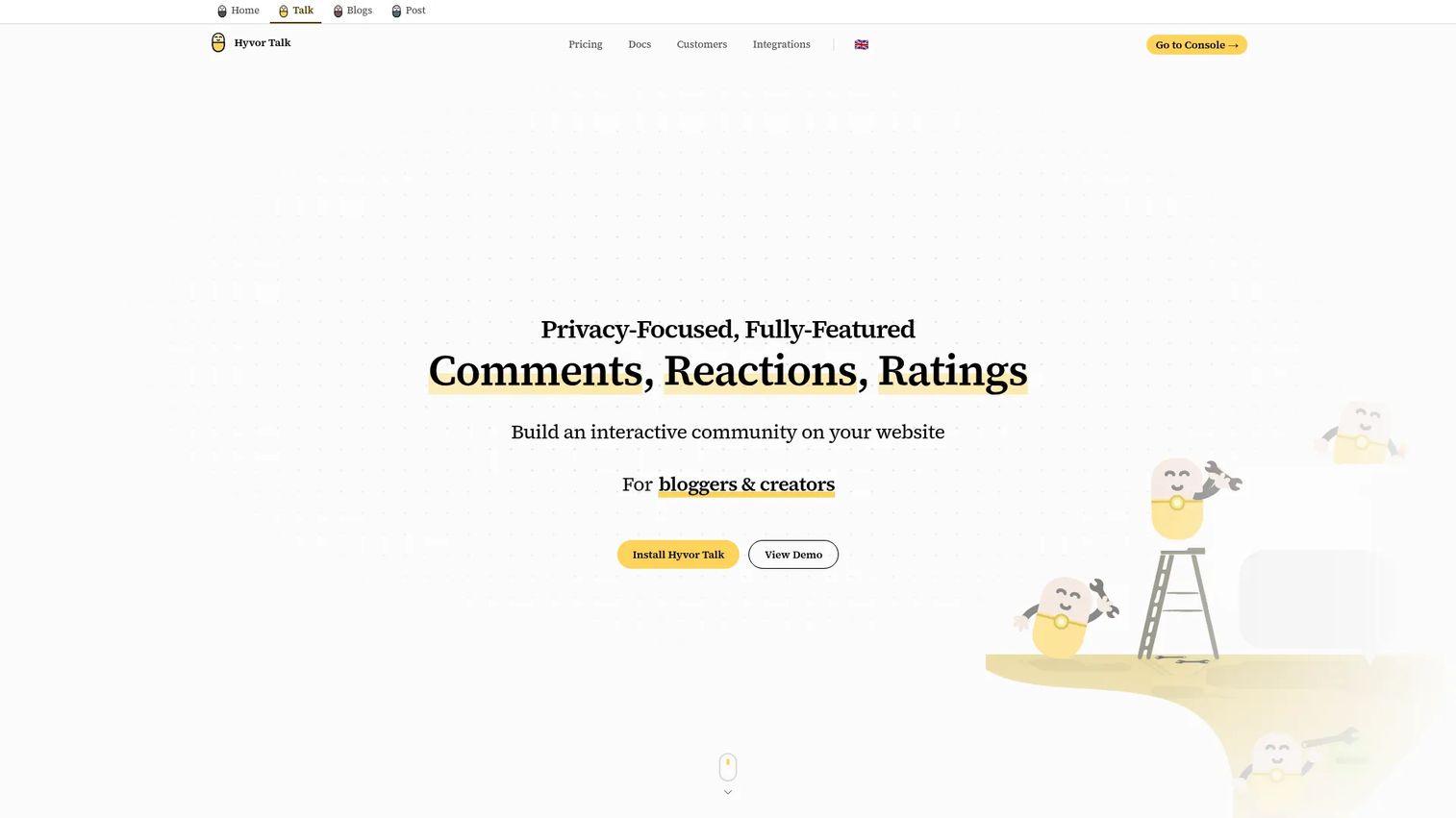 Hyvor Talk homepage screenshot