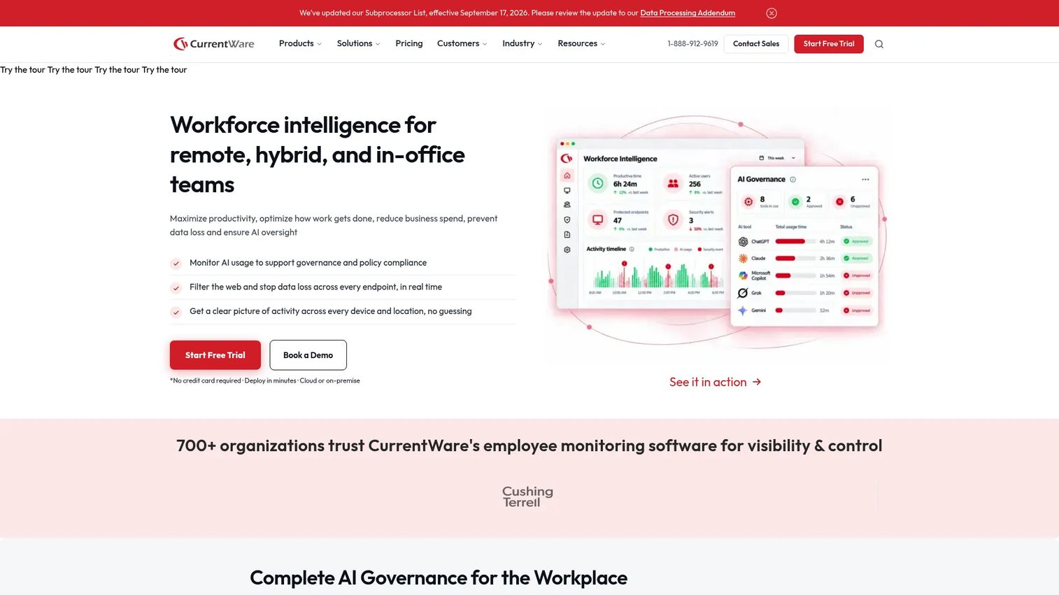 CurrentWare dashboard for employee activity monitoring and web usage reporting