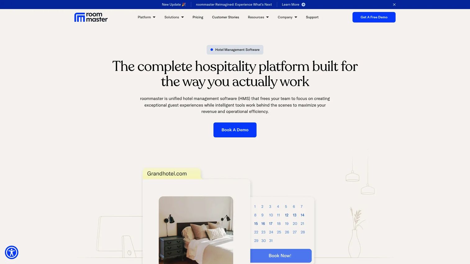 roommaster hotel management software dashboard for independent properties.