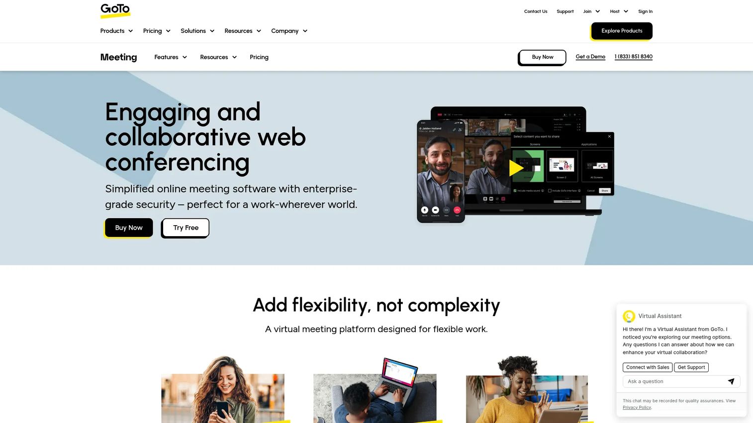 GoTo Meeting homepage screenshot