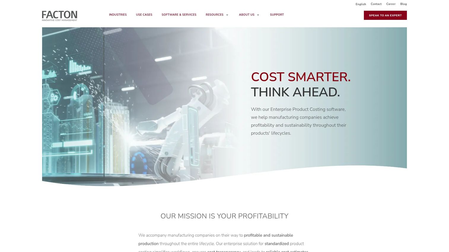 Facton EPC Suite product cost management dashboard.