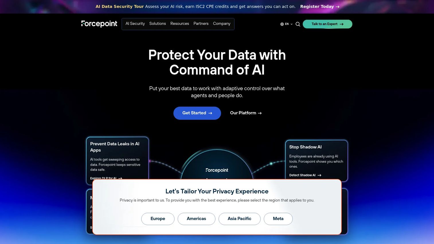 Forcepoint Data Security console showing data loss prevention policy controls