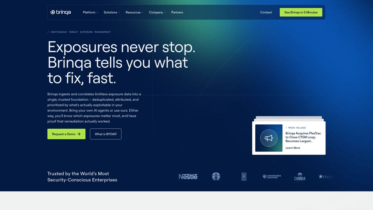 Brinqa Unified Exposure Management Platform risk orchestration dashboard