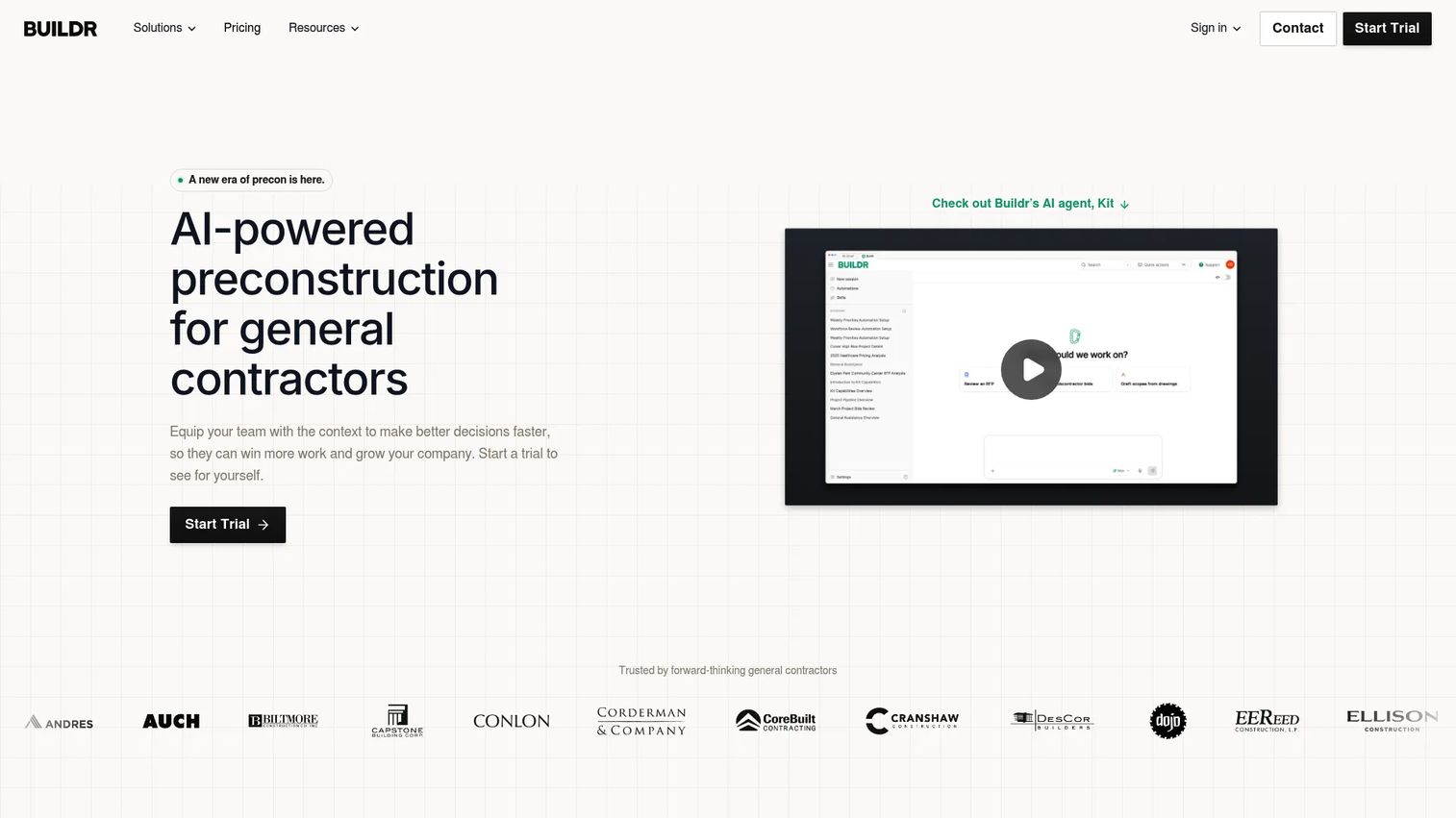 Buildr CRM dashboard for construction pursuits and RFPs