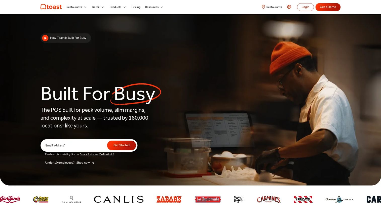 Toast homepage screenshot
