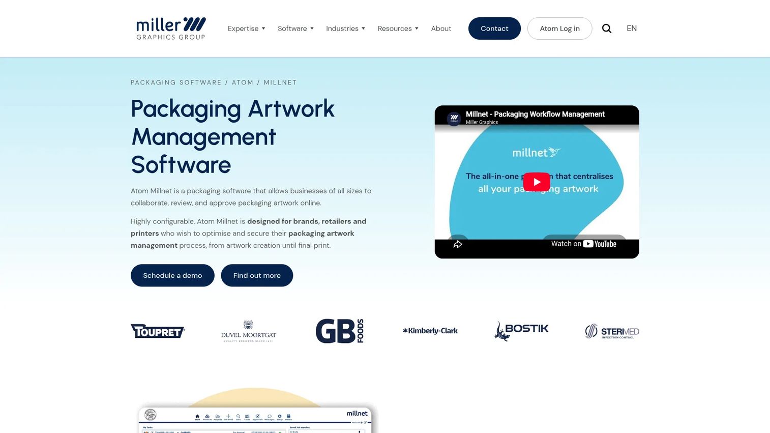 Atom Millnet interface for product specification and supply chain workflow management