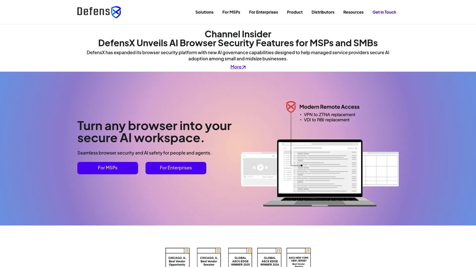 DefensX browser security controls for Zero Trust web access