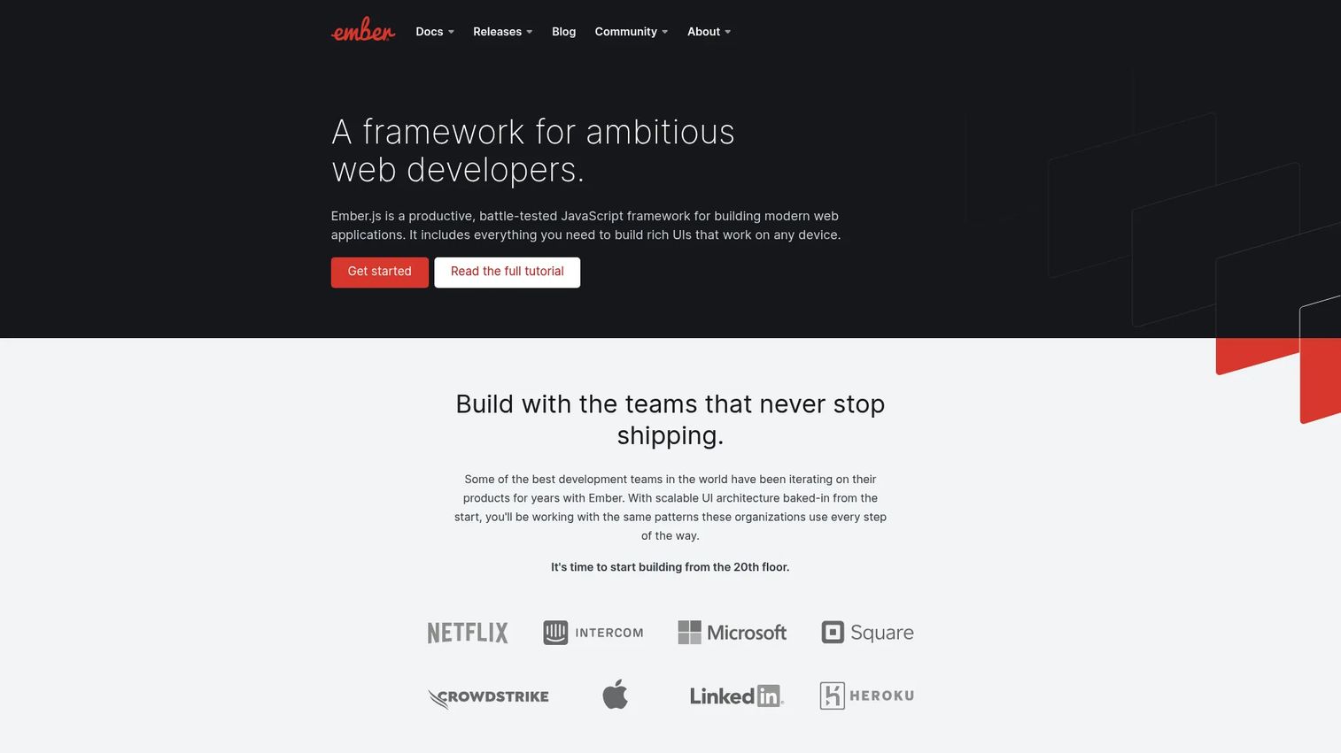 Ember.js homepage screenshot