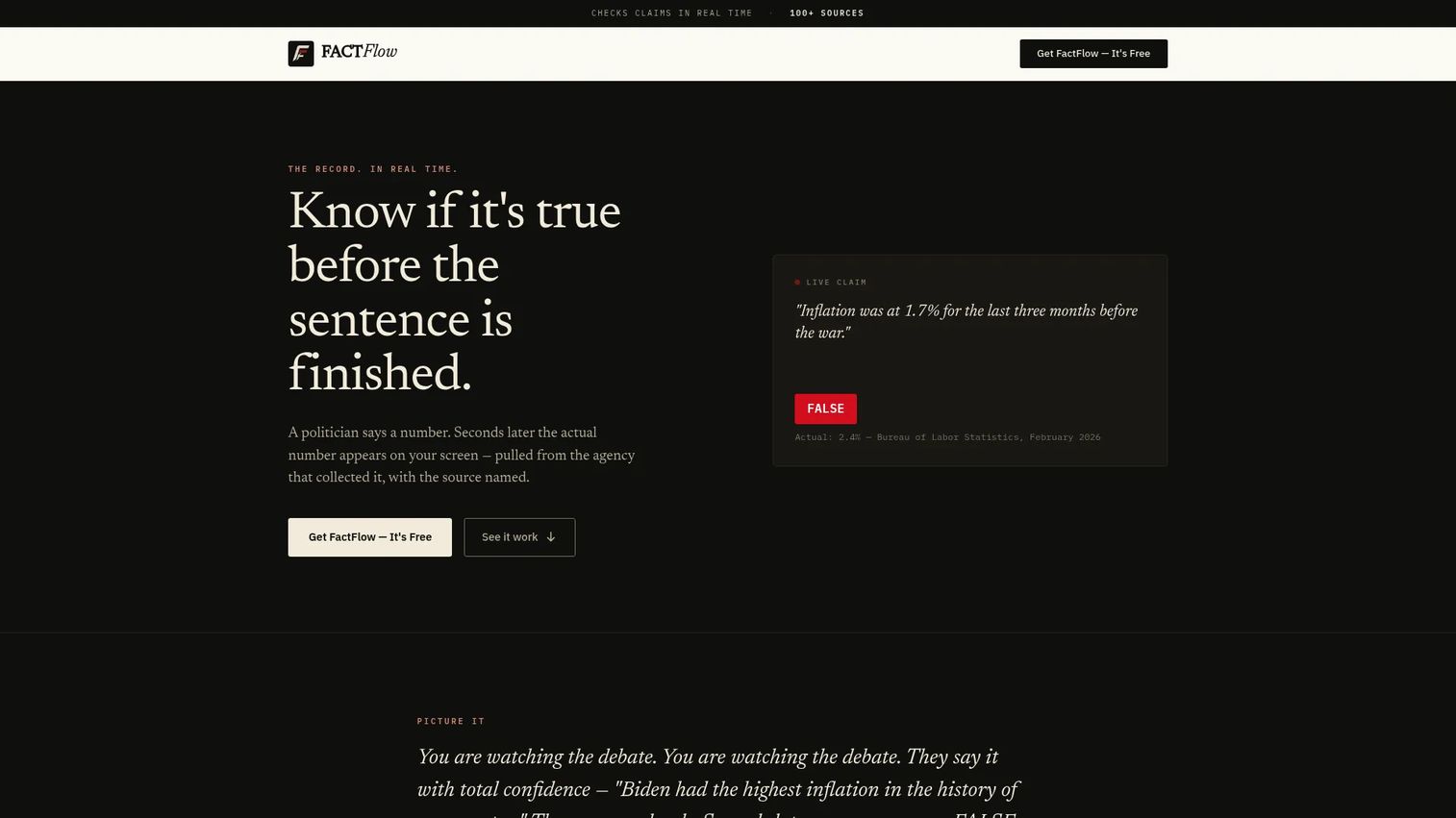 FactFlow AI verifying a political claim against cited public records