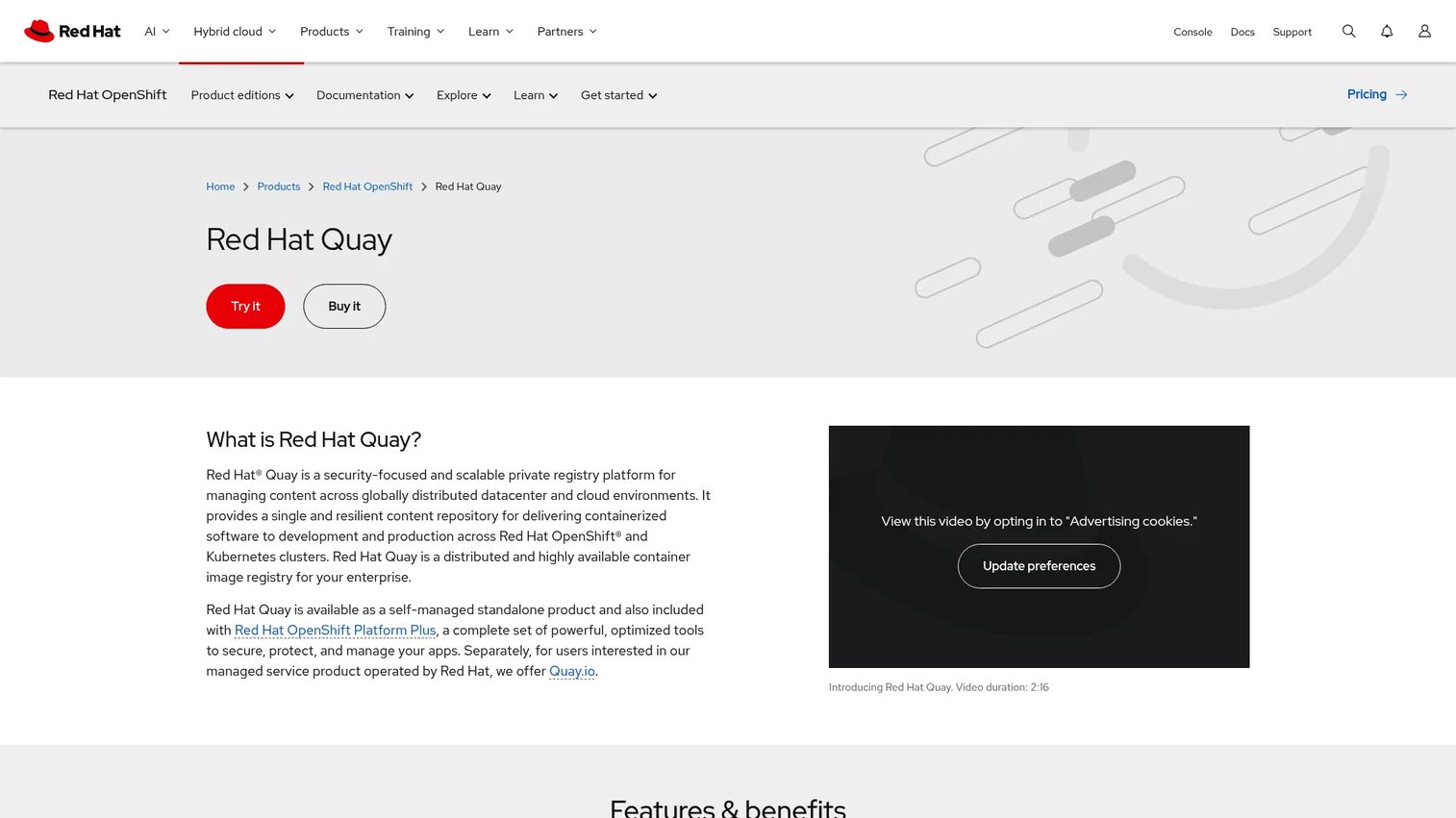 Red Hat Quay container registry interface