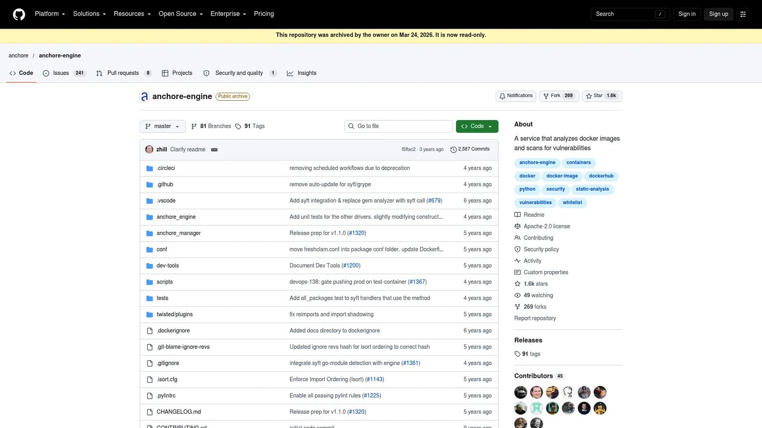 Anchore Engine container image analysis GitHub page