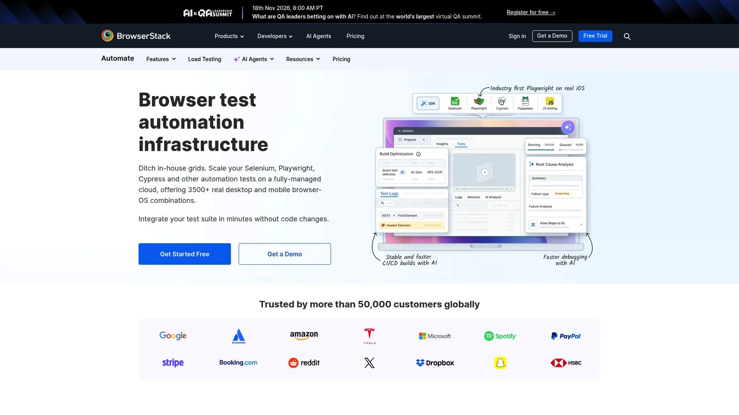 BrowserStack Automate cross-browser testing dashboard
