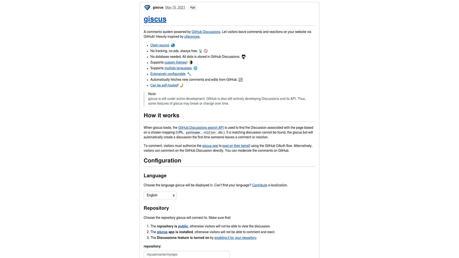Giscus homepage screenshot