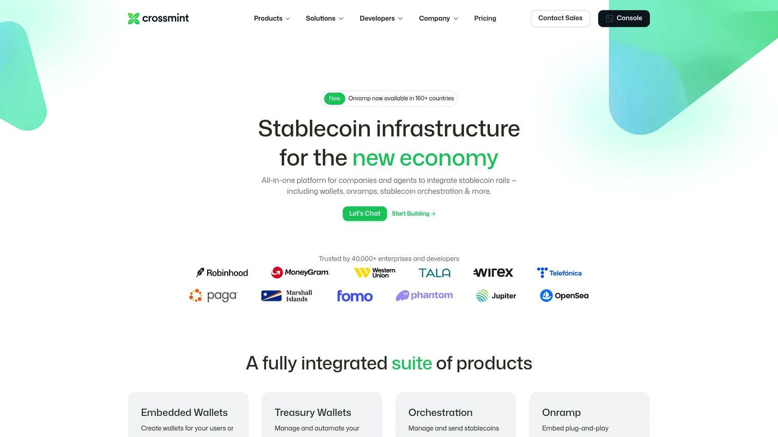 Crossmint embedded wallet infrastructure for stablecoin-enabled applications