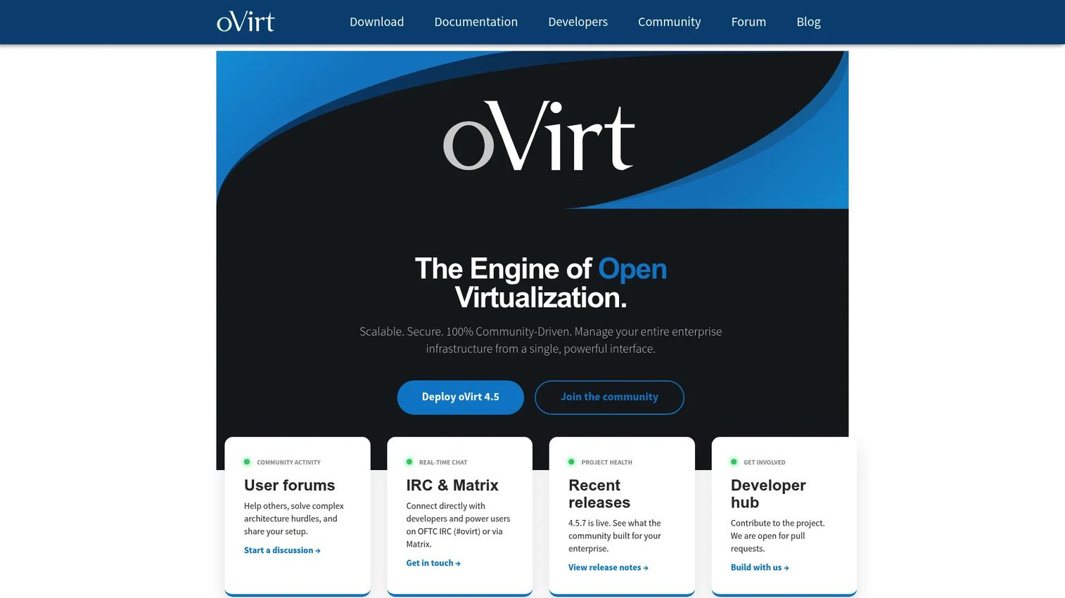oVirt virtual infrastructure management dashboard