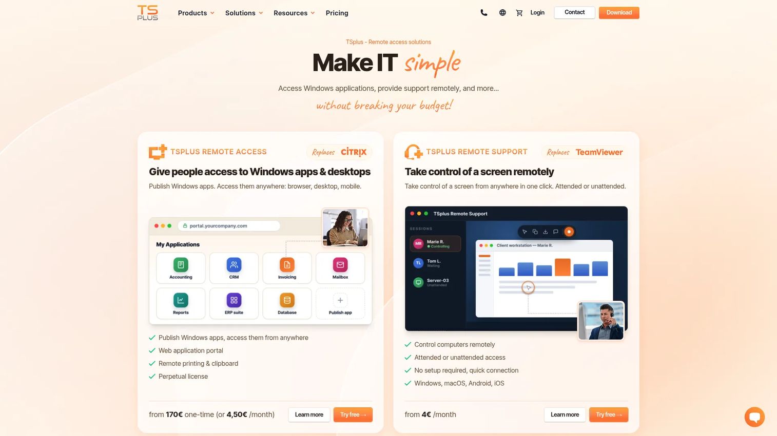 TSplus remote access workspace dashboard