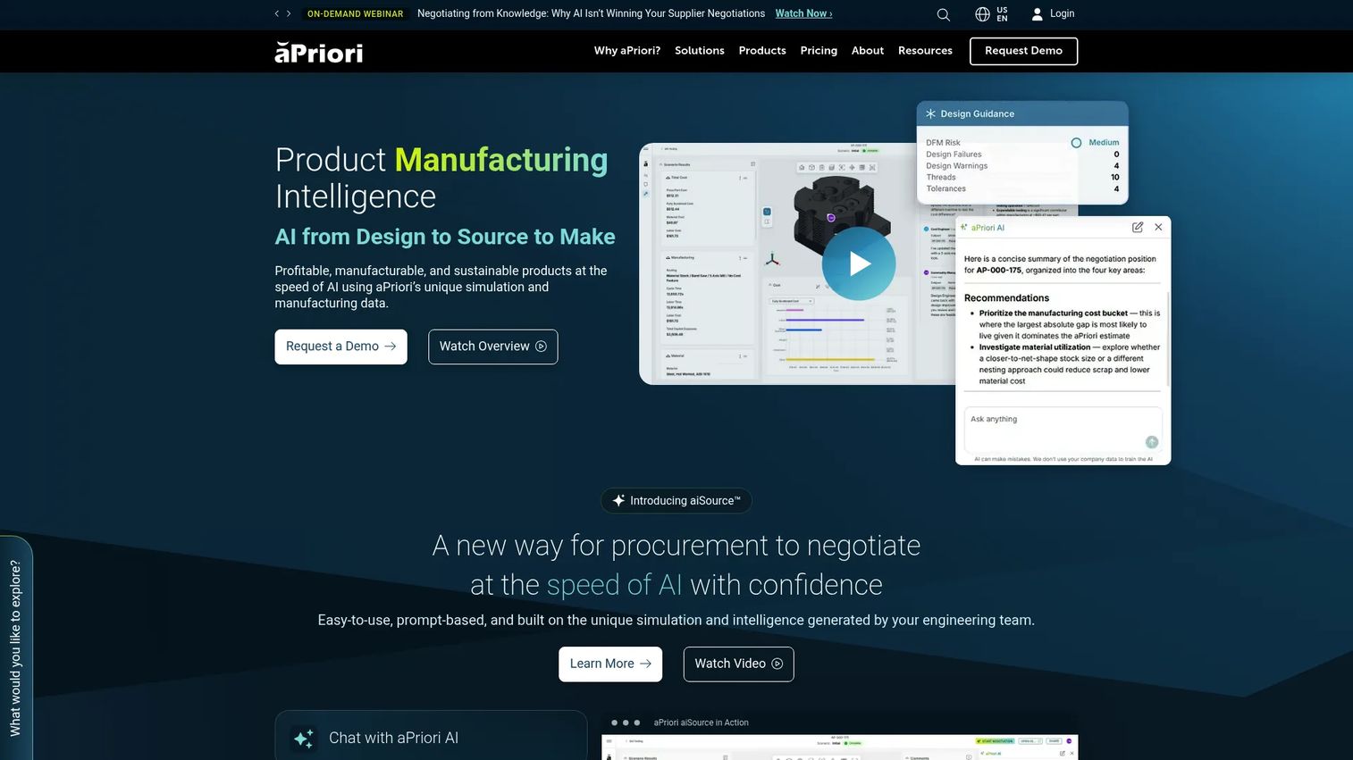 aPriori Manufacturing Intelligence Platform cost and manufacturability analysis