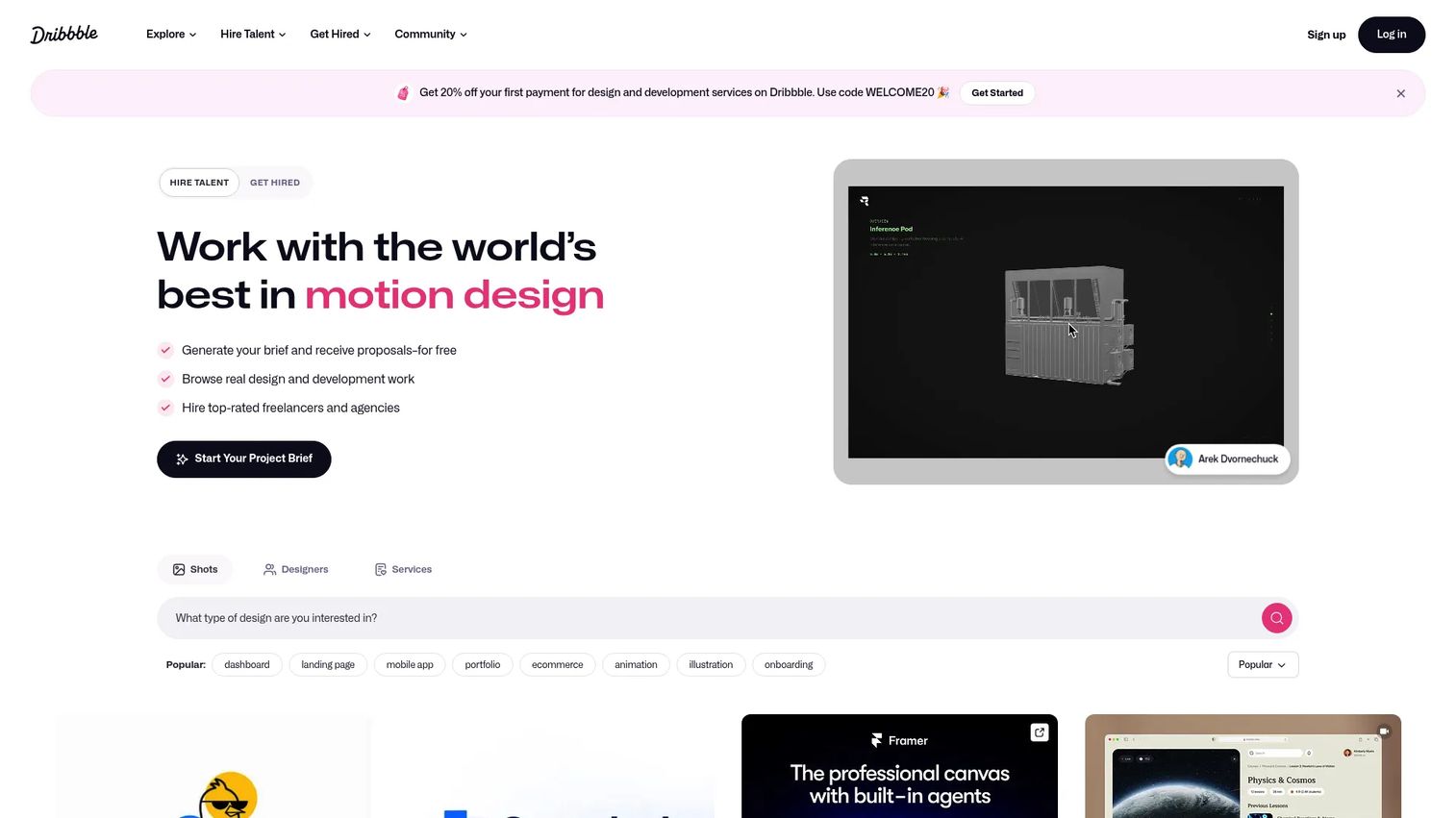 Dribbble homepage screenshot