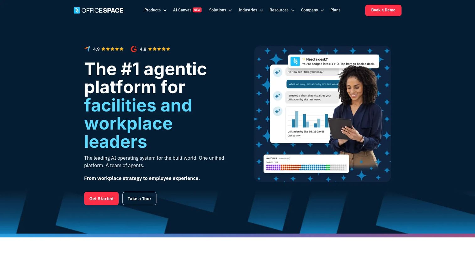 OfficeSpace occupancy dashboard and interactive office map