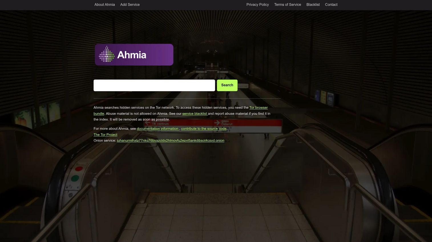 Ahmia.fi dark web search interface