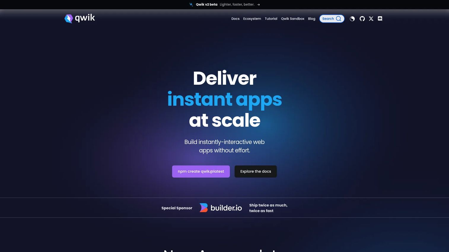 Qwik homepage screenshot