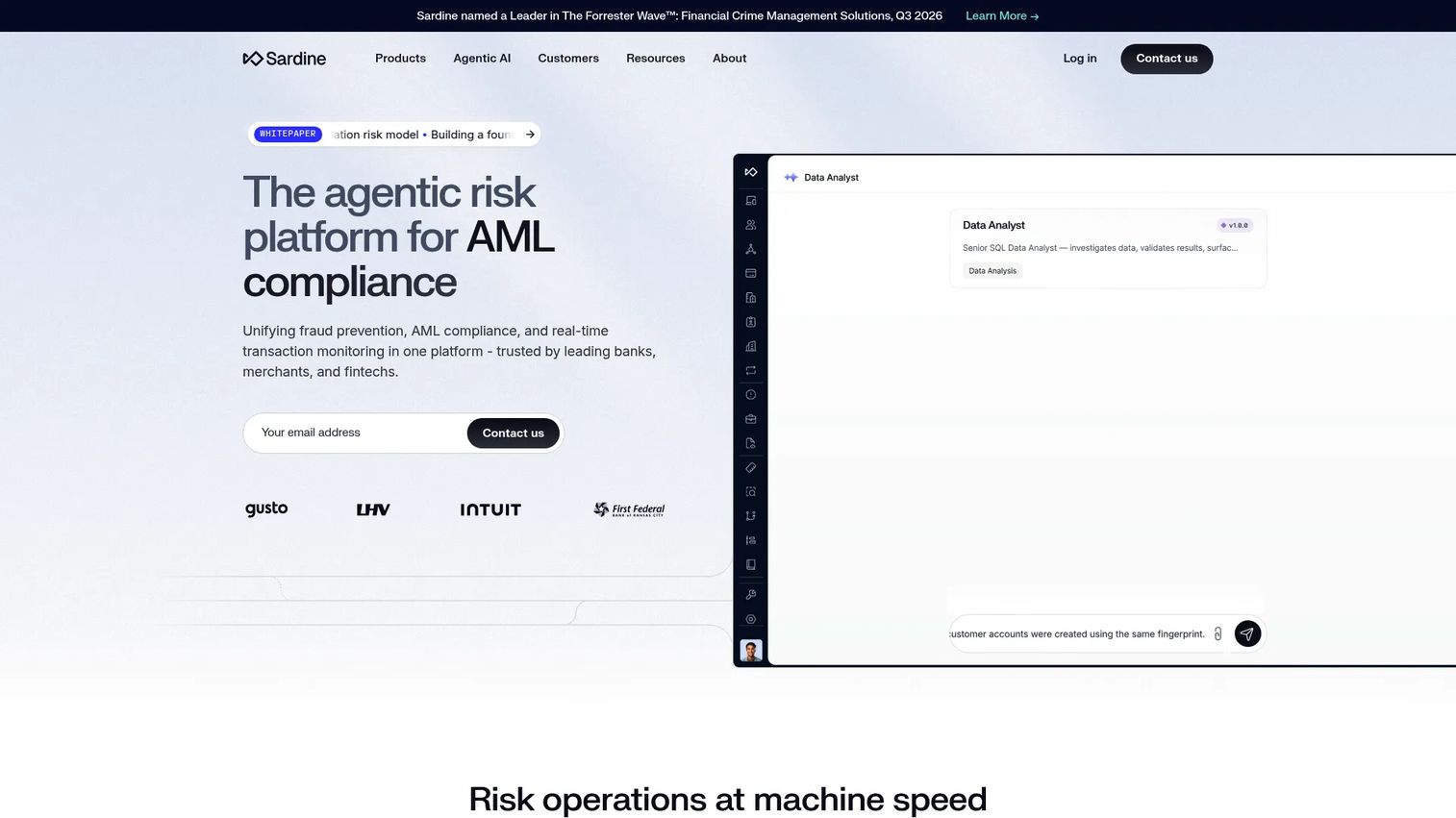 Sardine fraud detection software dashboard