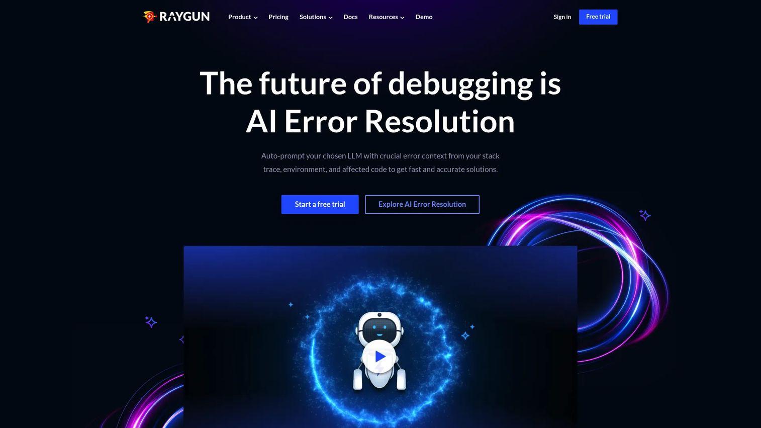 Raygun crash reporting dashboard with error details and real user monitoring data
