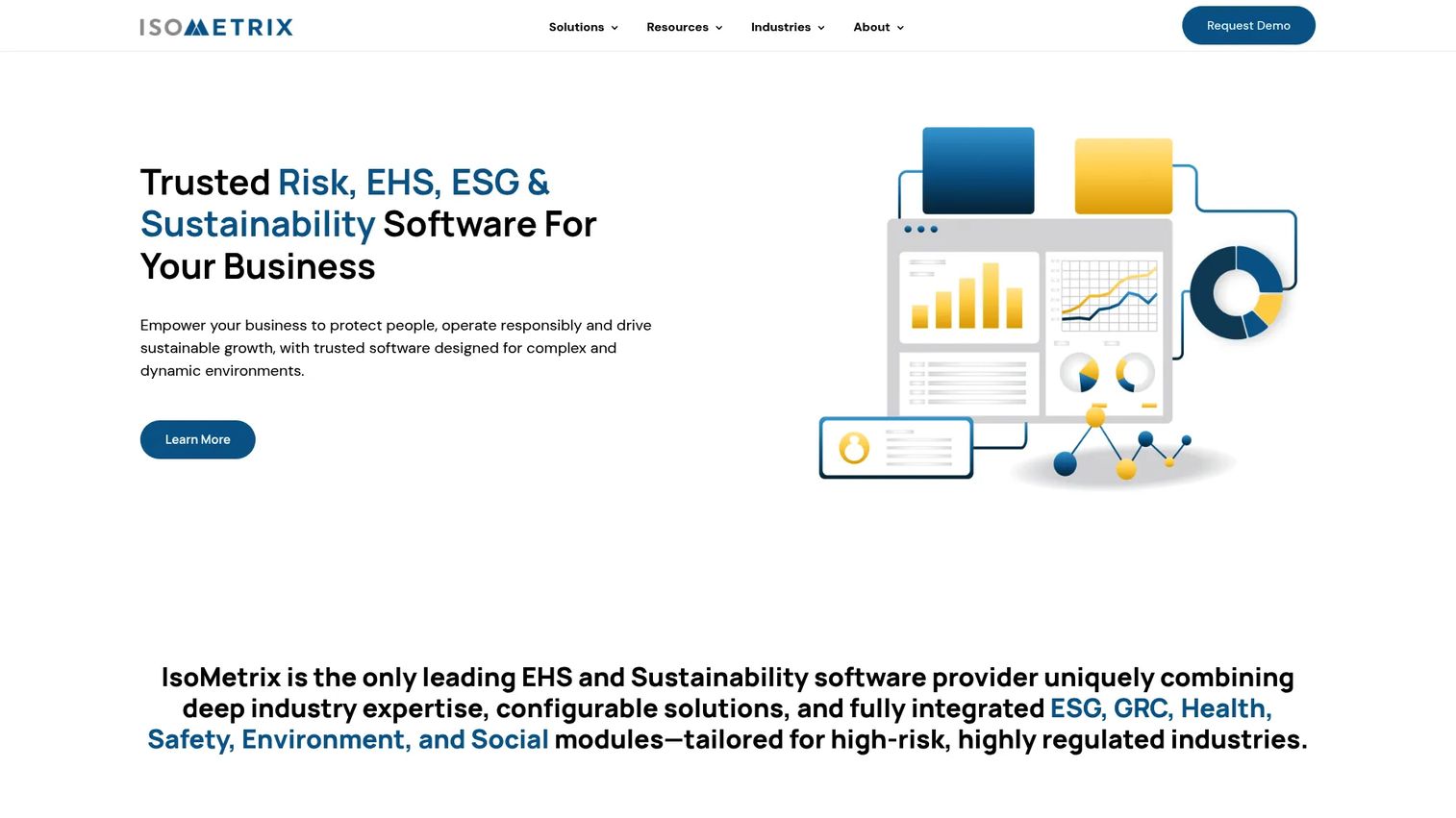 Isometrix homepage screenshot showing enterprise EHS and ESG risk platform