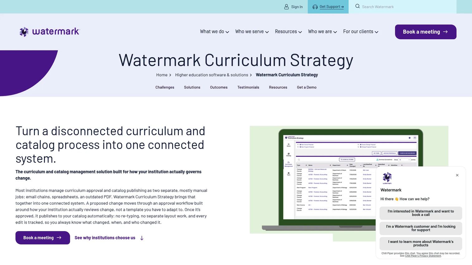 Watermark Curriculum Strategy dashboard for learning outcomes alignment