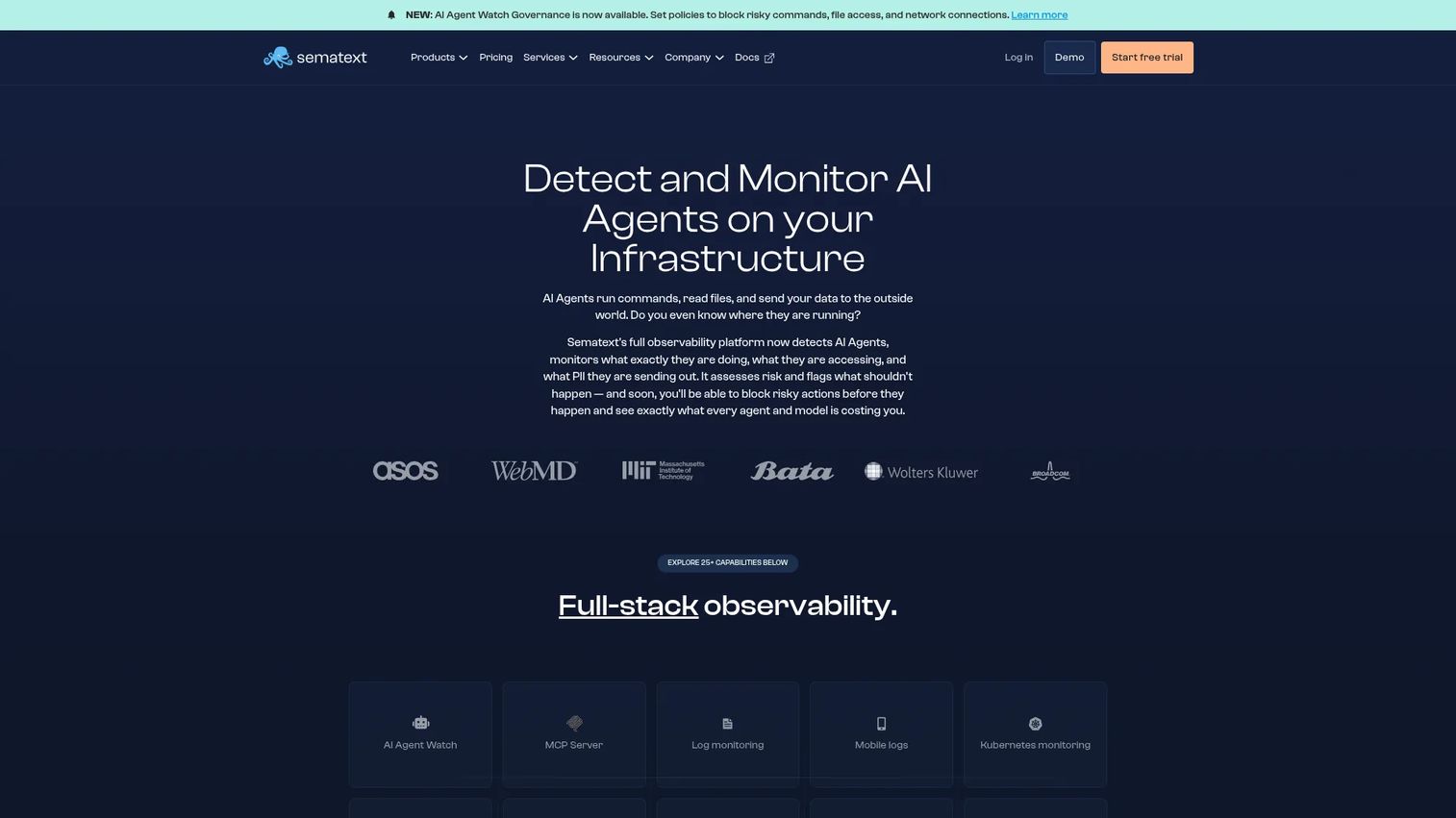 Sematext container monitoring dashboard with logs and infrastructure metrics