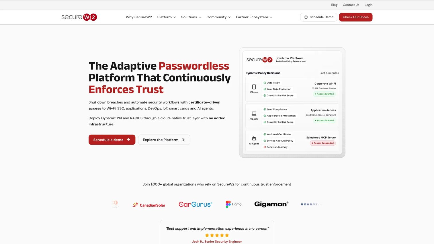 SecureW2 JoinNow certificate based network onboarding and cloud RADIUS dashboard