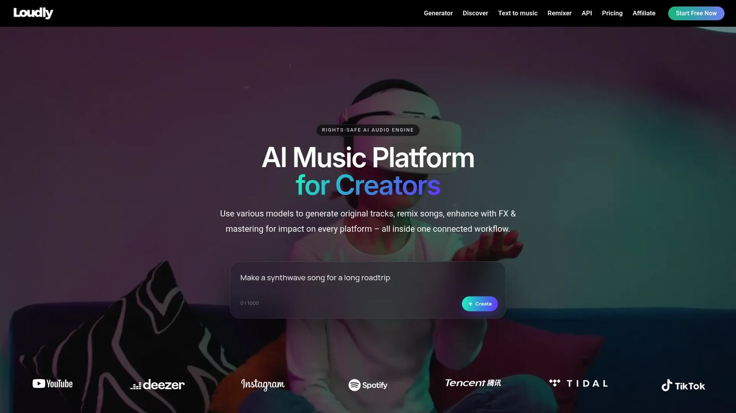 Loudly homepage screenshot