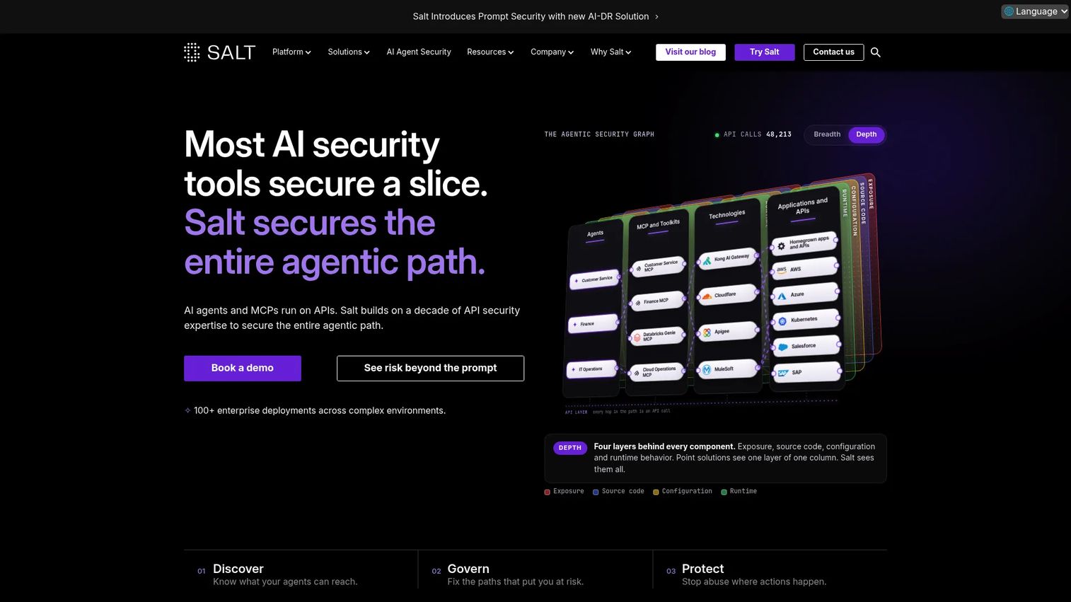 Salt Security API Protection Platform interface for API risk and runtime protection