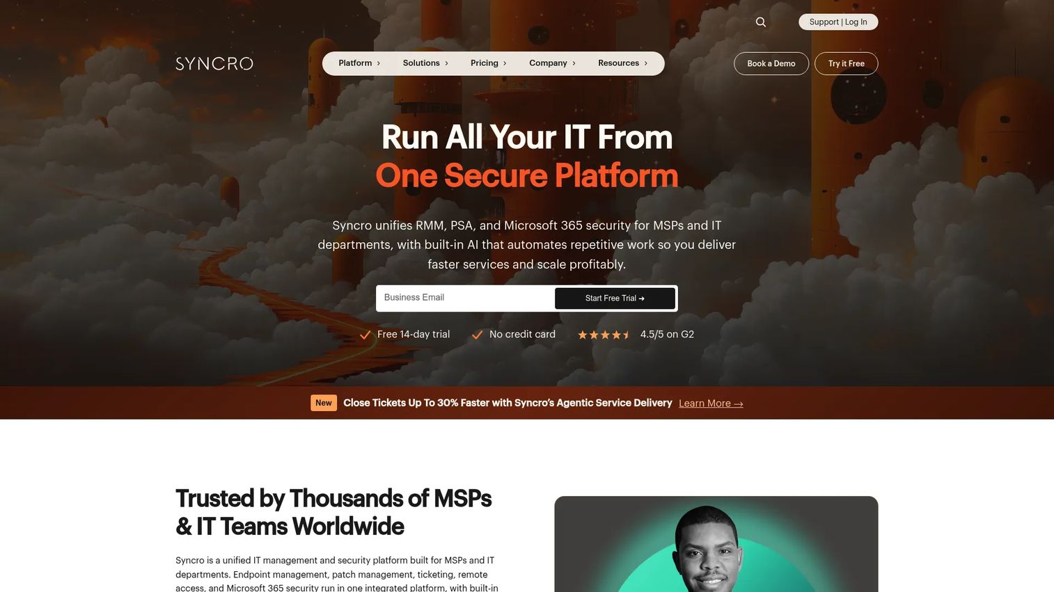 Syncro homepage screenshot