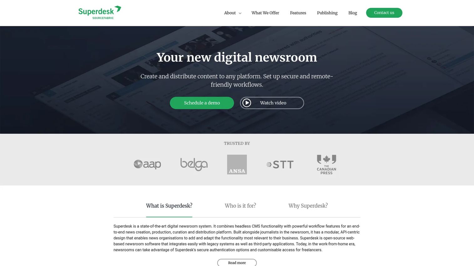 Superdesk digital newsroom software homepage